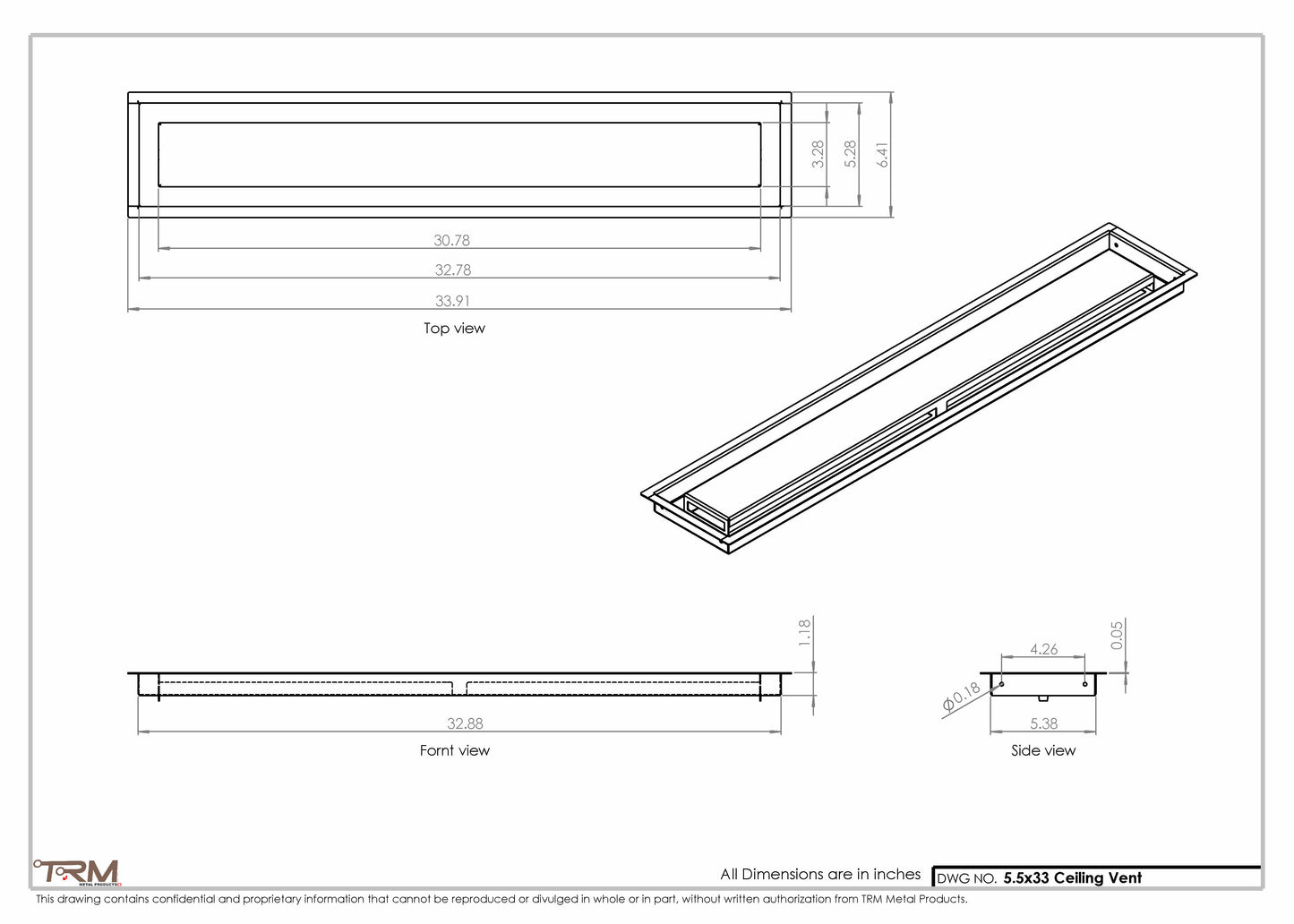 5.5x33 - Modern-Ceiling-Vent Cover-TRM Metal -  33x5.5