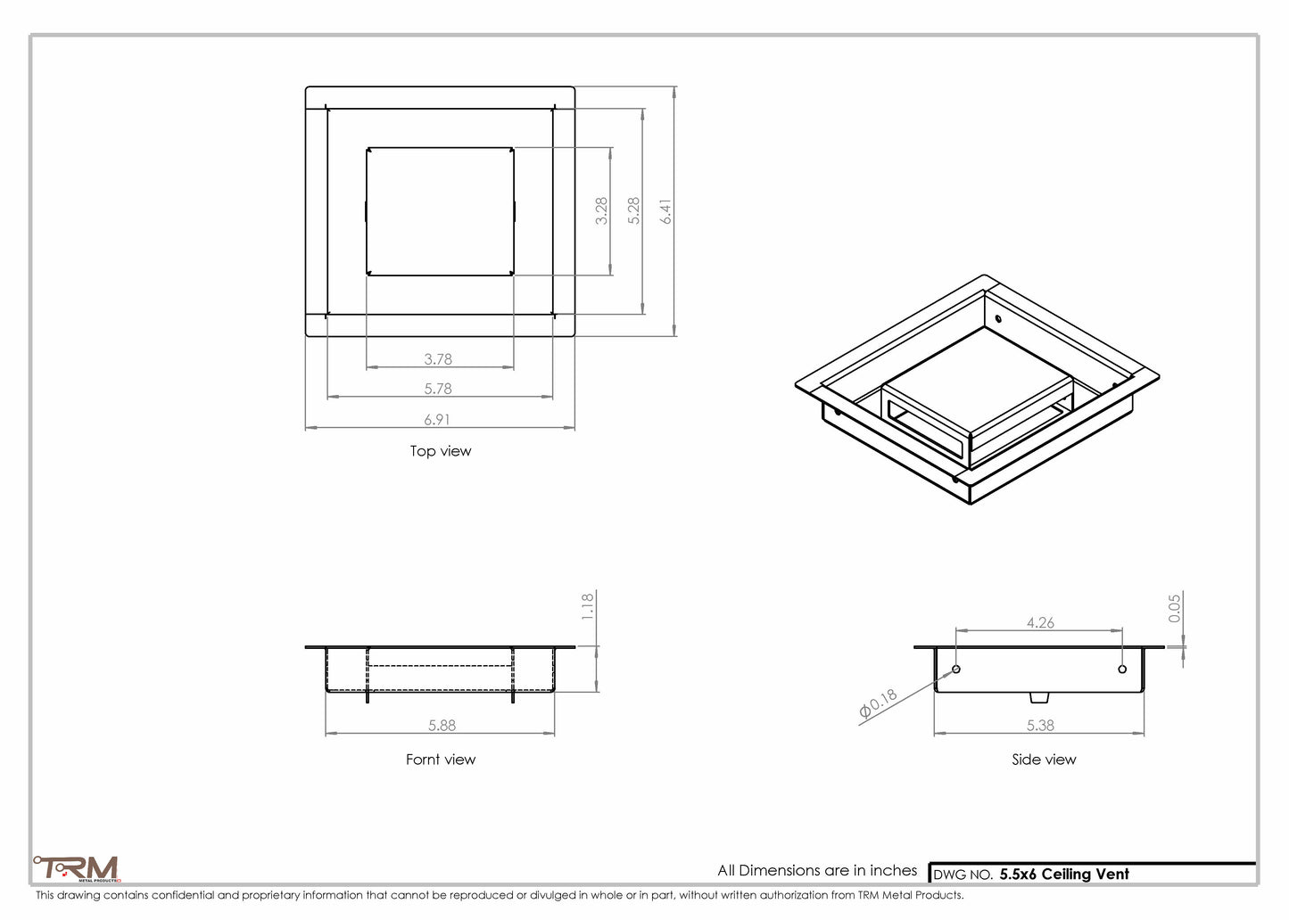 5.5x6 - Modern-Ceiling-Vent Cover-TRM Metal -  6x5.5