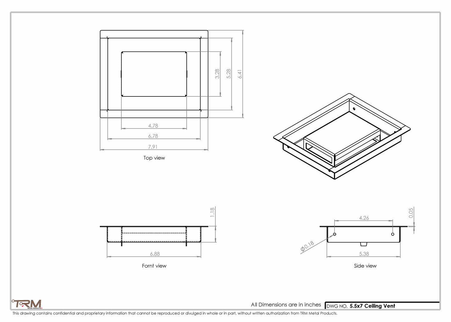 5.5x7 - Modern-Ceiling-Vent Cover-TRM Metal -  7x5.5