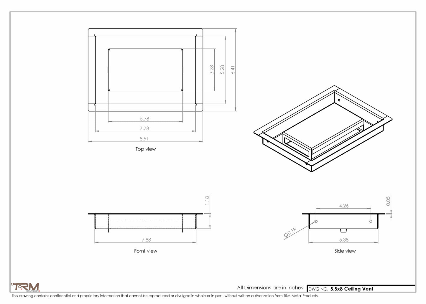 5.5x8 - Modern-Ceiling-Vent Cover-TRM Metal -  8x5.5