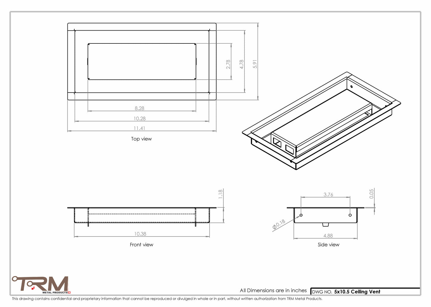 5x10.5 - Modern-Ceiling-Vent Cover-TRM Metal -  10.5x5