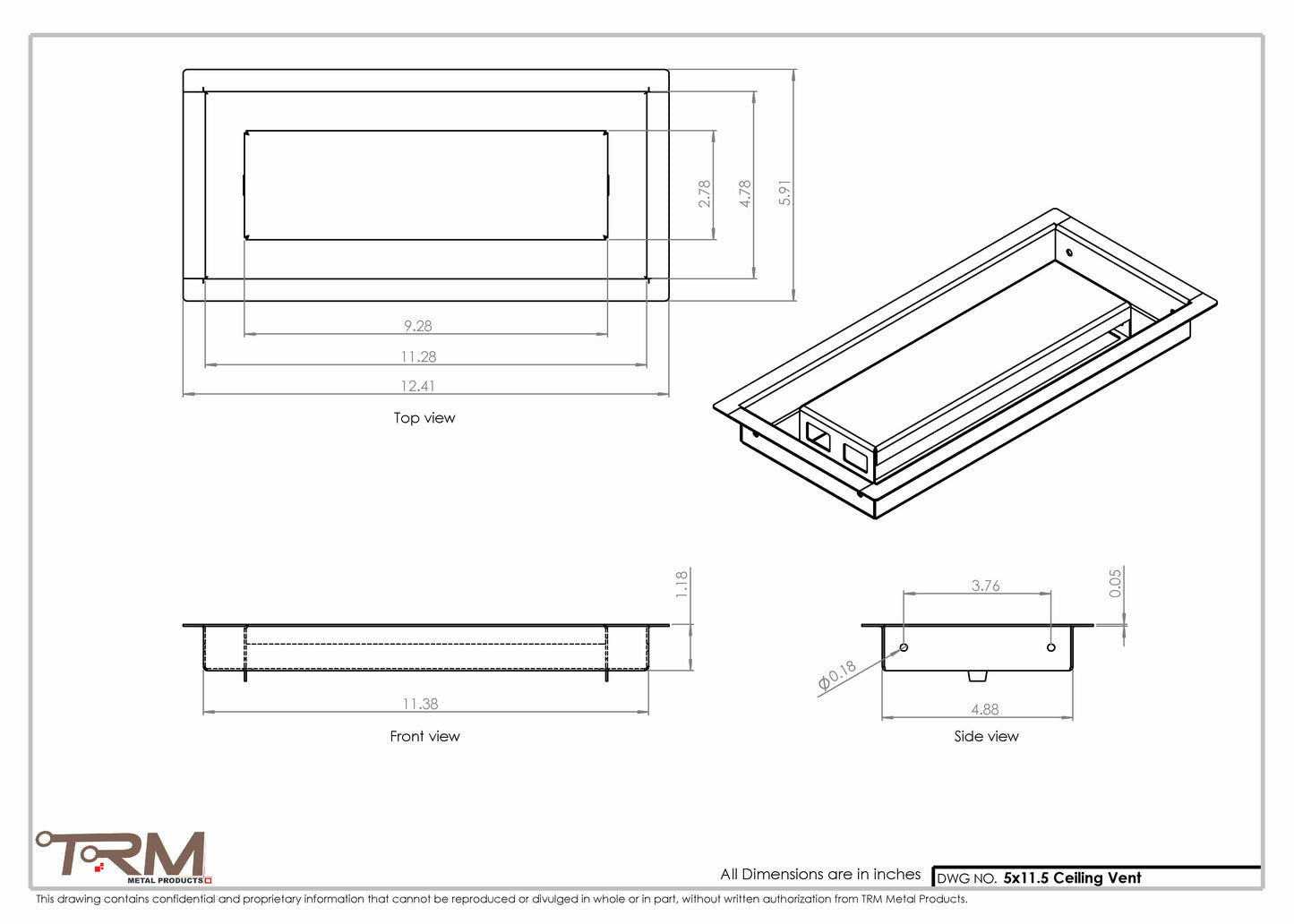 5x11.5 - Modern-Ceiling-Vent Cover-TRM Metal -  11.5x5