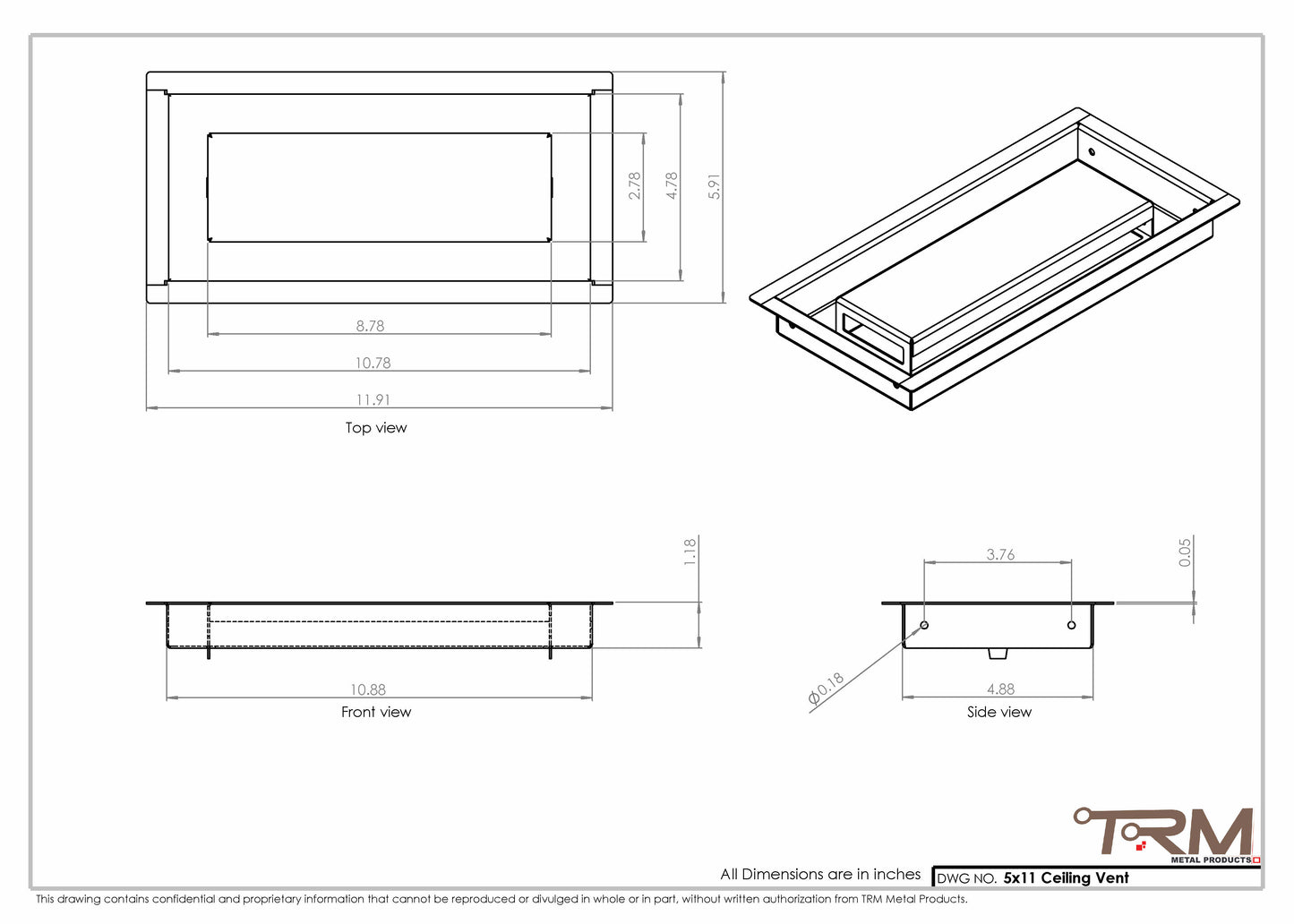 5x11-Modern Ceiling Vent Cover - TRM Metal (11x5)