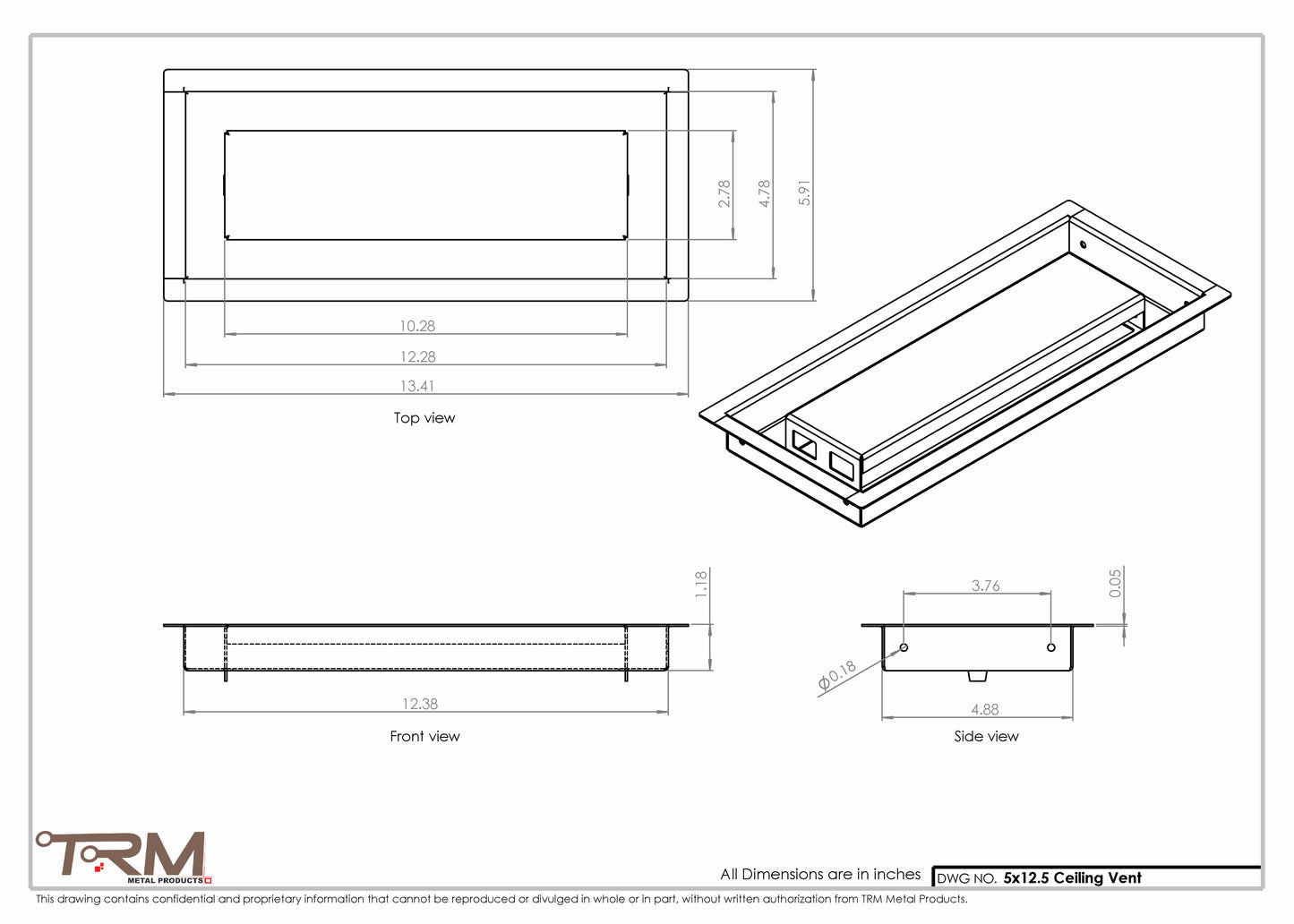 5x12.5 - Modern-Ceiling-Vent Cover-TRM Metal -  12.5x5