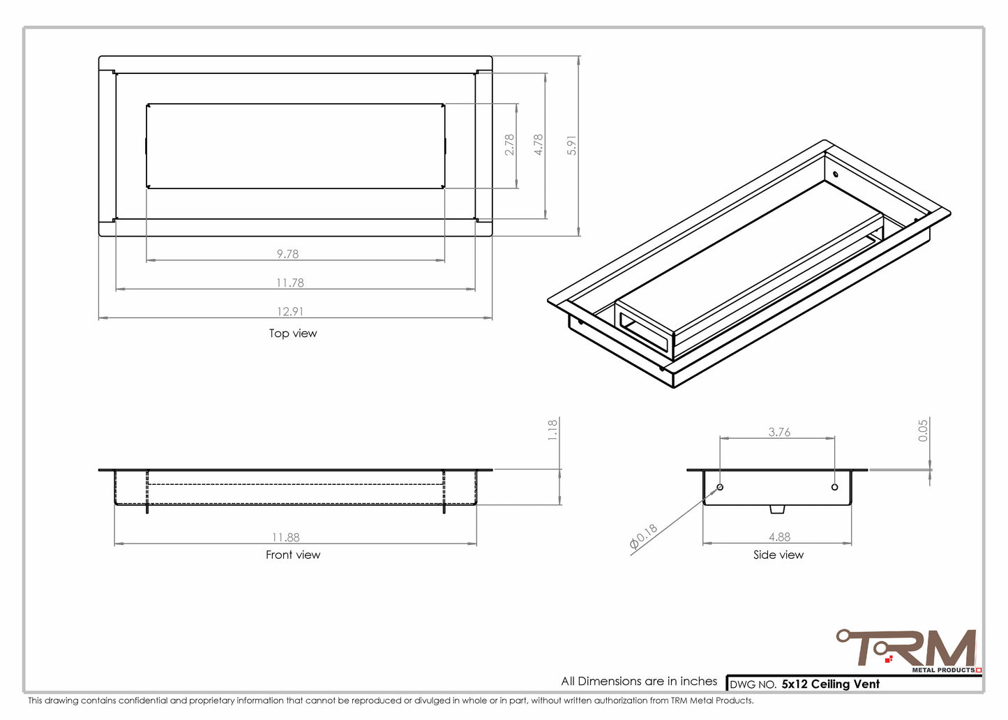 5x12-Modern Ceiling Vent Cover - TRM Metal (12x5)