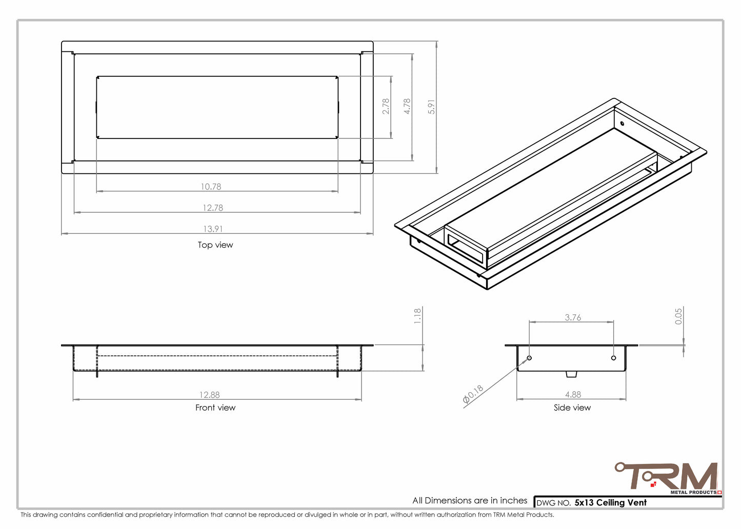 5x13-Modern Ceiling Vent Cover - TRM Metal (13x5)