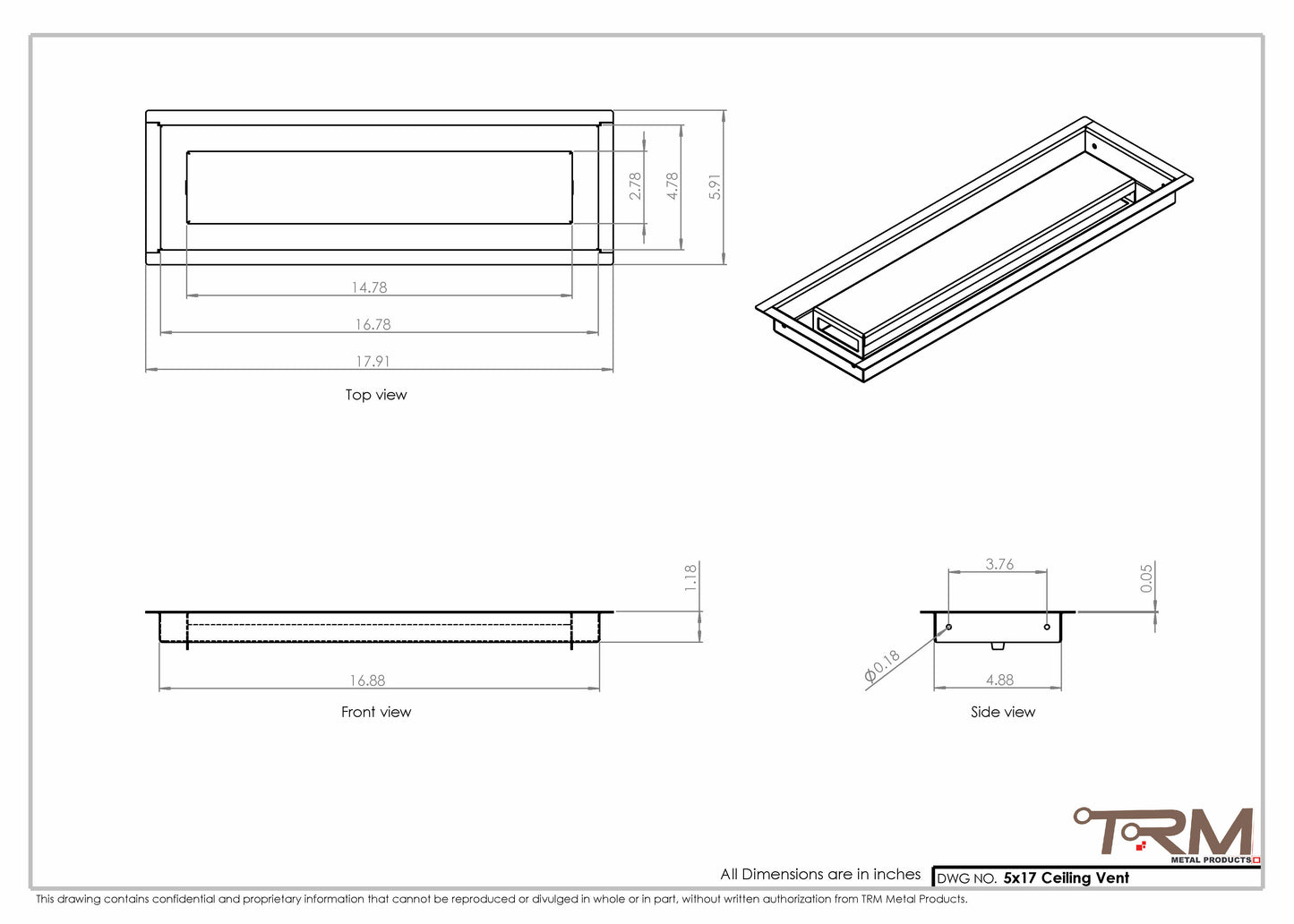 5x17-Modern Ceiling Vent Cover - TRM Metal (17x5)
