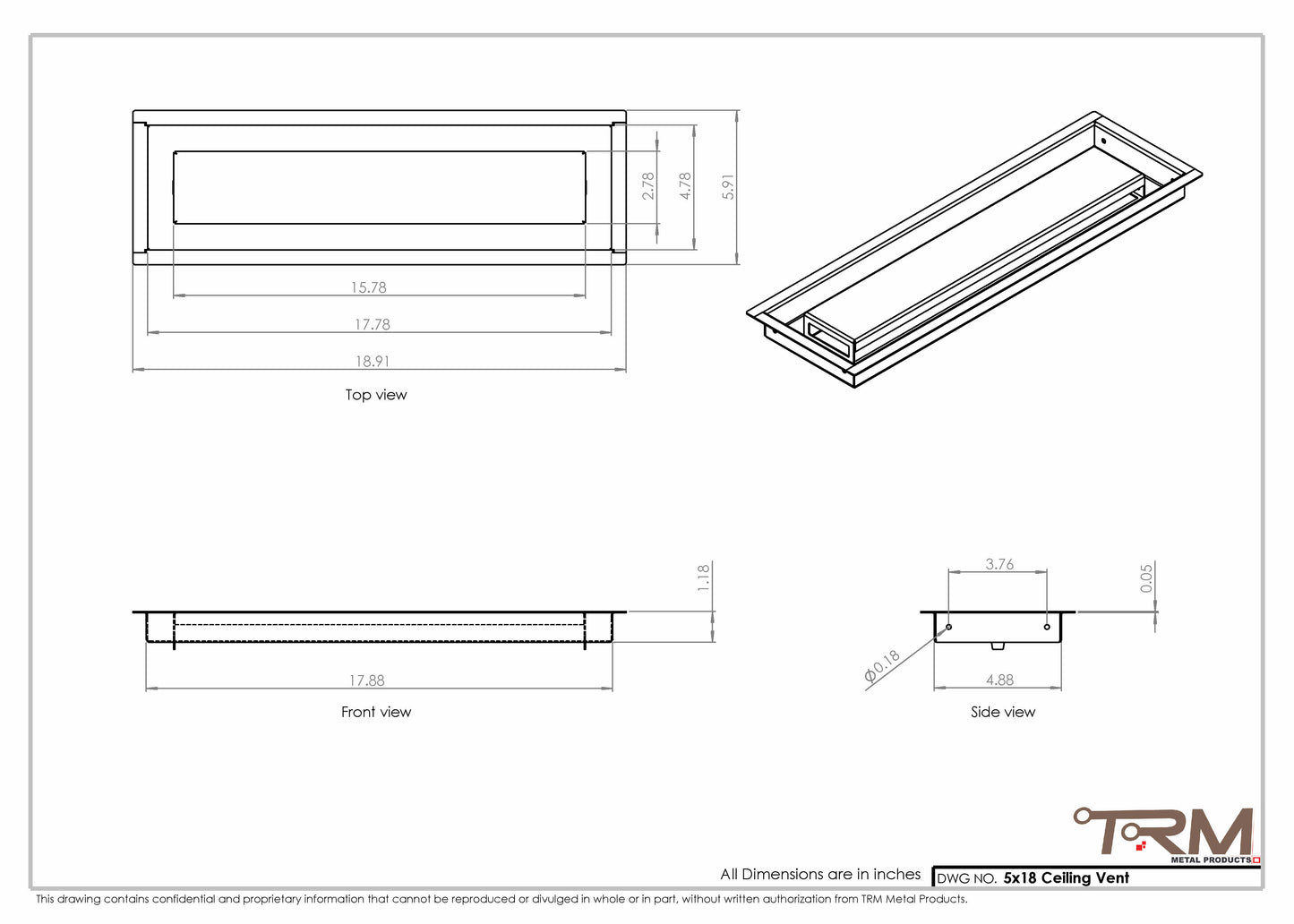 5x18-Modern Ceiling Vent Cover - TRM Metal (18x5)