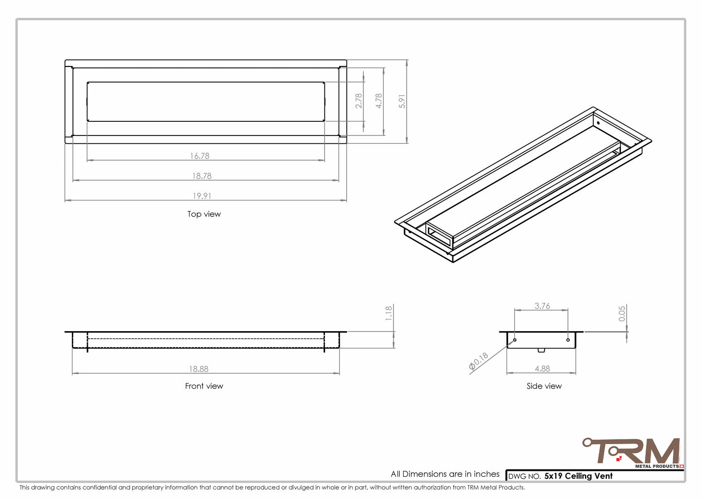5x19-Modern Ceiling Vent Cover - TRM Metal (19x5)