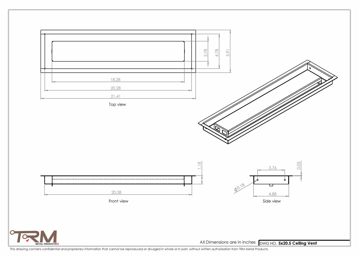 5x20.5 - Modern-Ceiling-Vent Cover-TRM Metal -  20.5x5