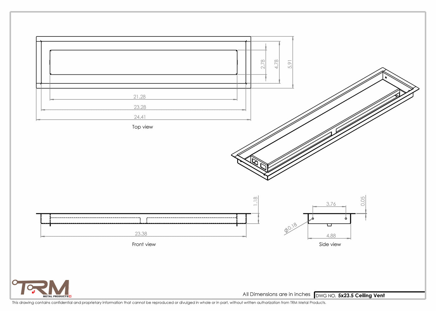 5x23.5 - Modern-Ceiling-Vent Cover-TRM Metal -  23.5x5