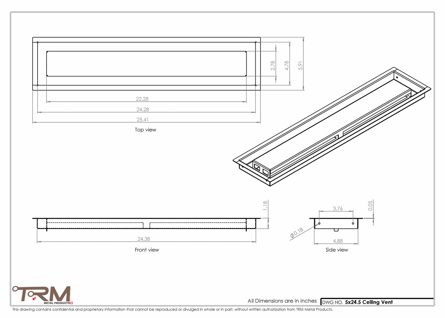 5x24.5 - Modern-Ceiling-Vent Cover-TRM Metal -  24.5x5