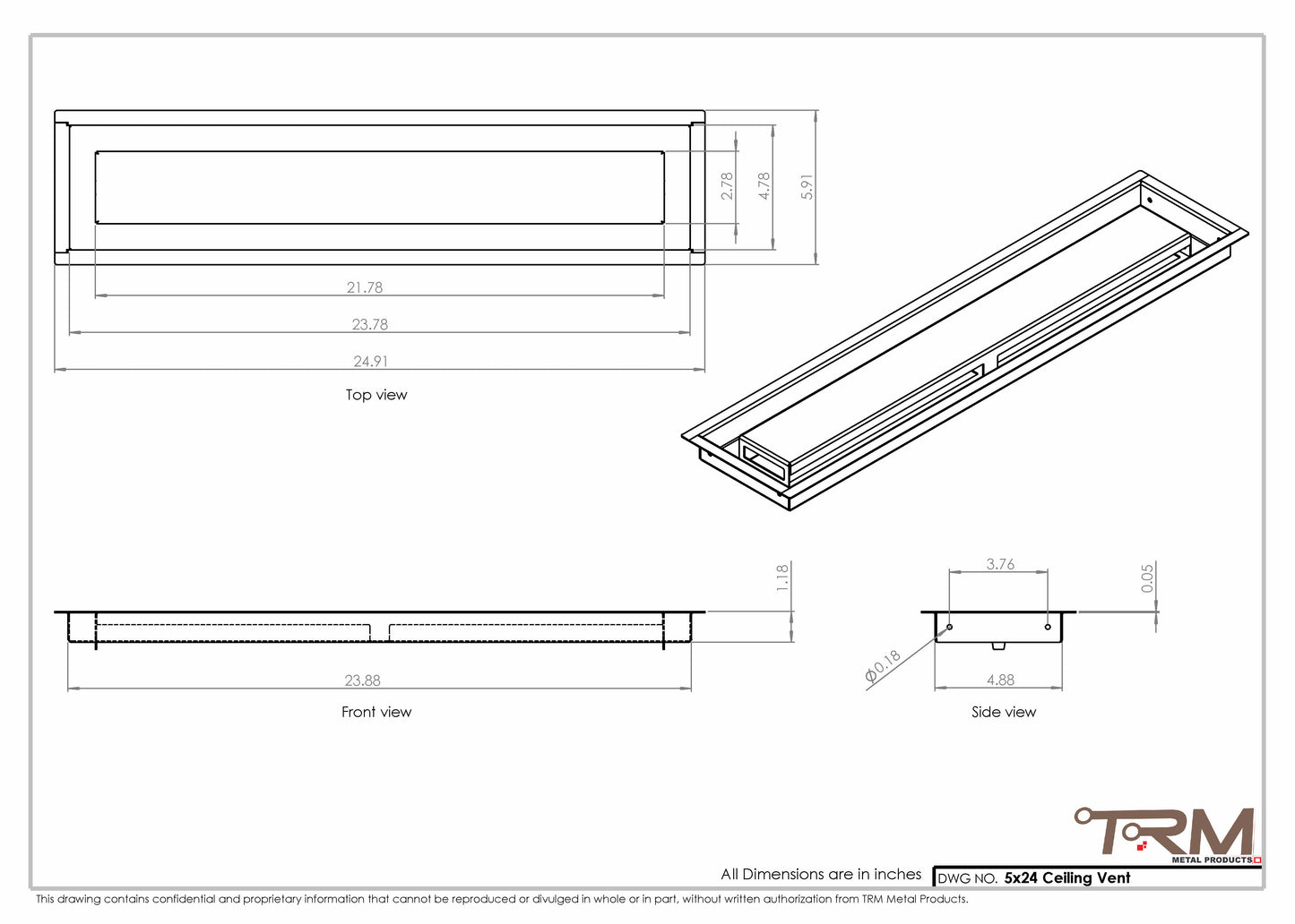 5x24-Modern Ceiling Vent Cover - TRM Metal (24x5)
