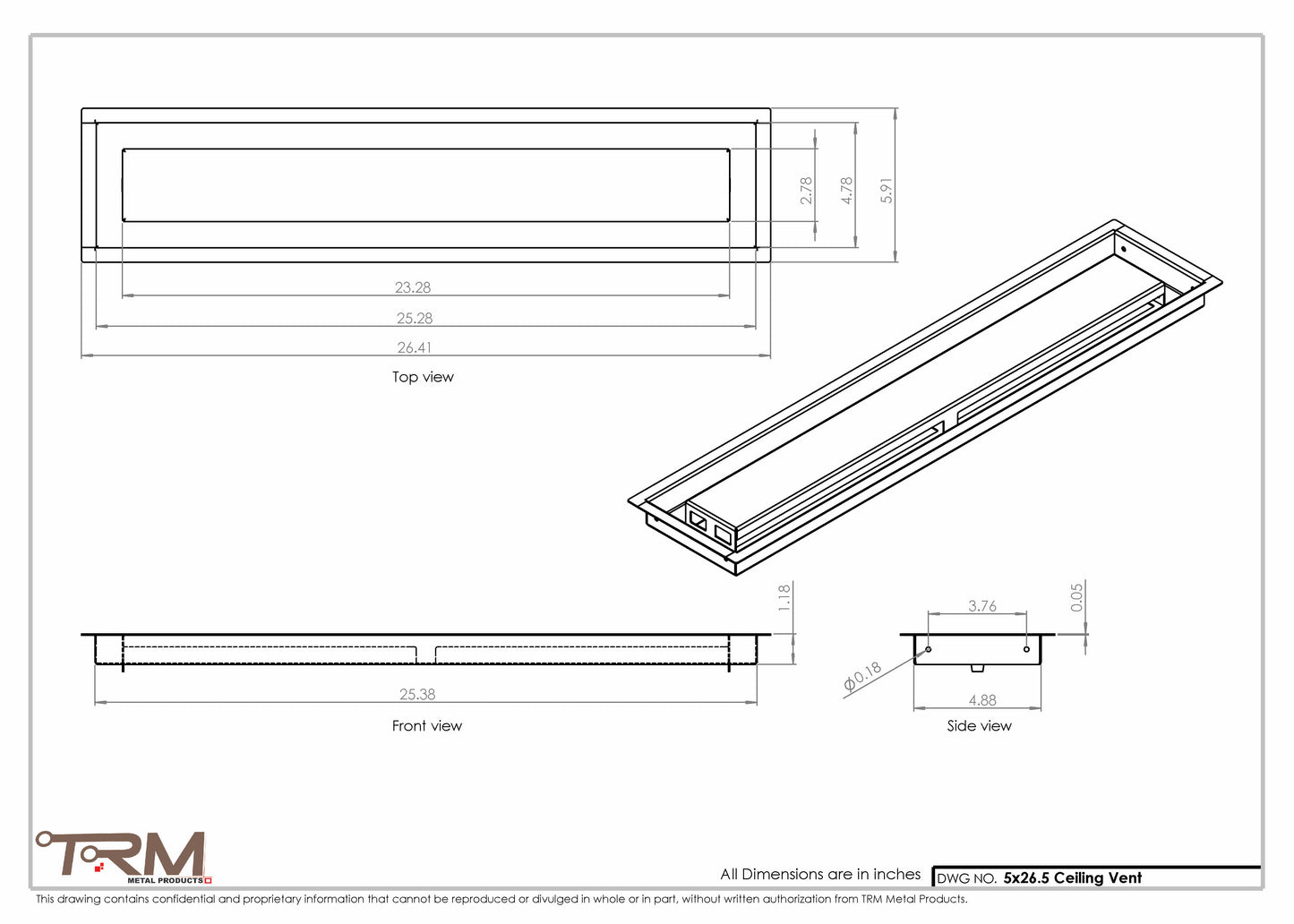 5x25.5 - Modern-Ceiling-Vent Cover-TRM Metal -  25.5x5