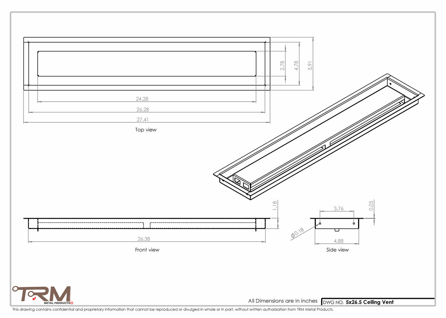 5x26.5 - Modern-Ceiling-Vent Cover-TRM Metal -  26.5x5