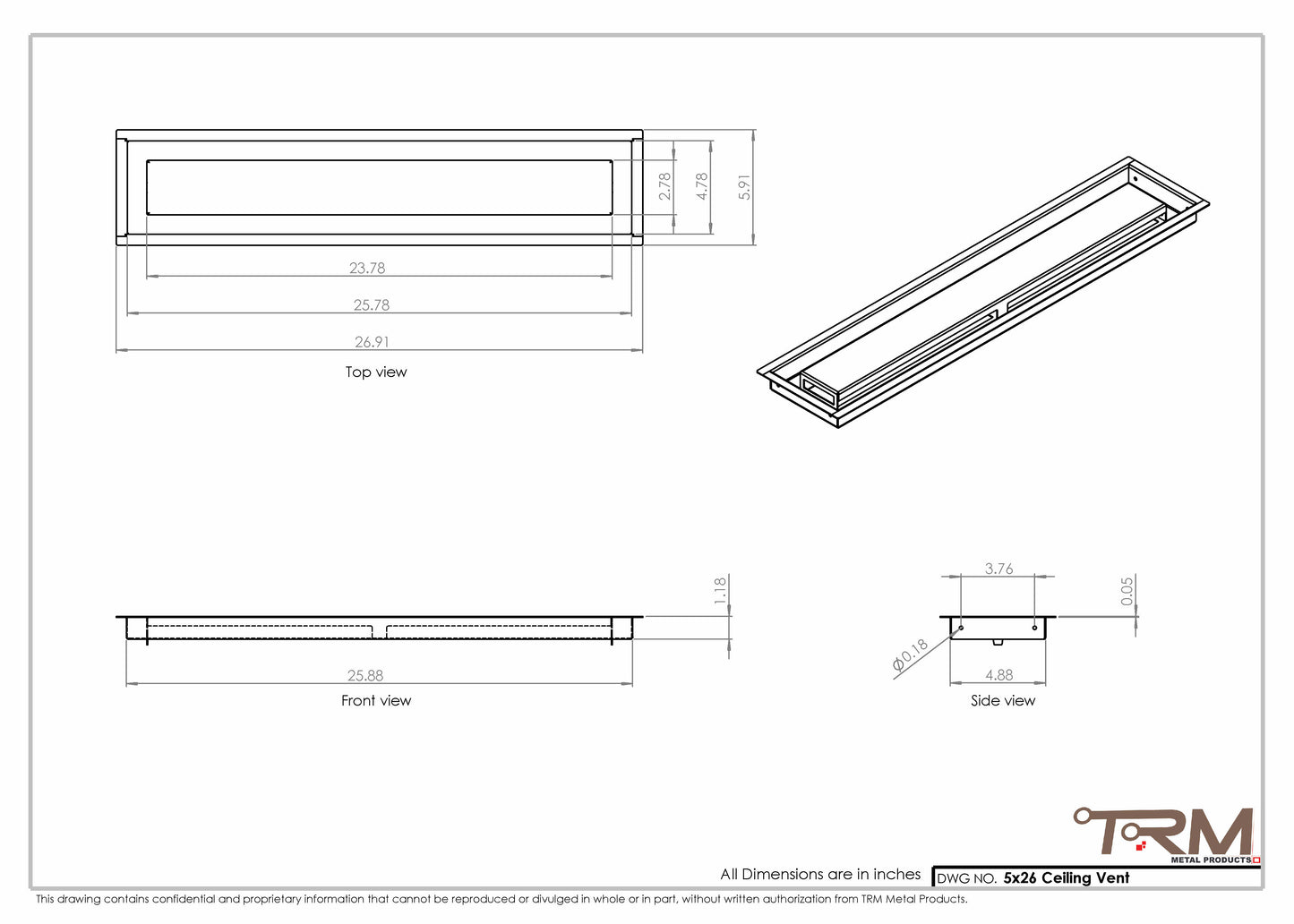 5x26-Modern Ceiling Vent Cover - TRM Metal (26x5)