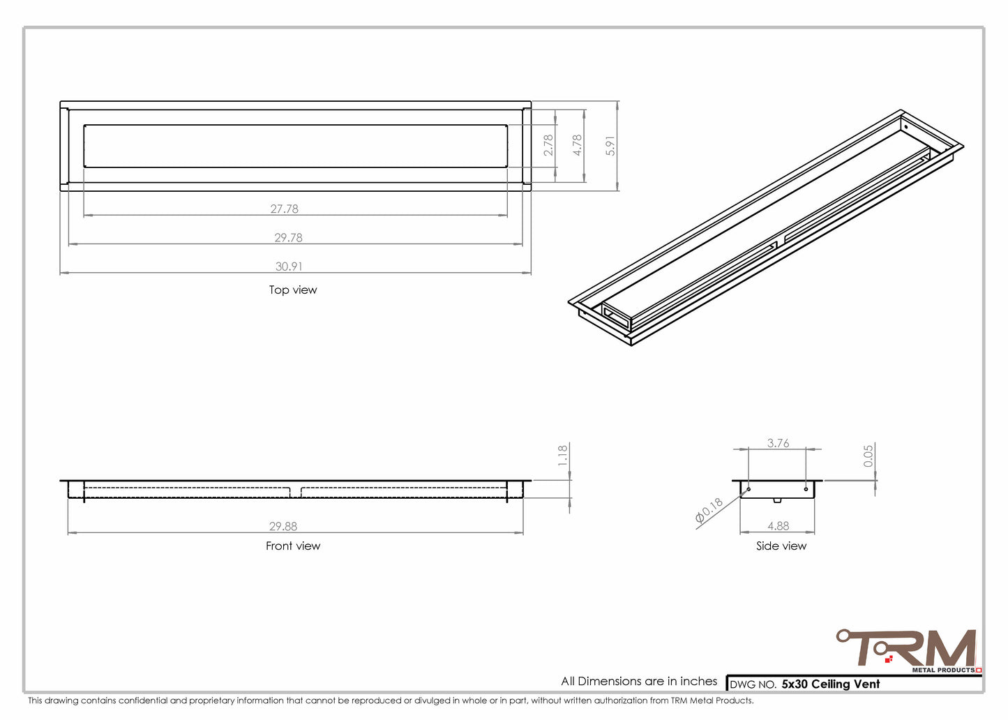 5x30-Modern Ceiling Vent Cover - TRM Metal (30x5)