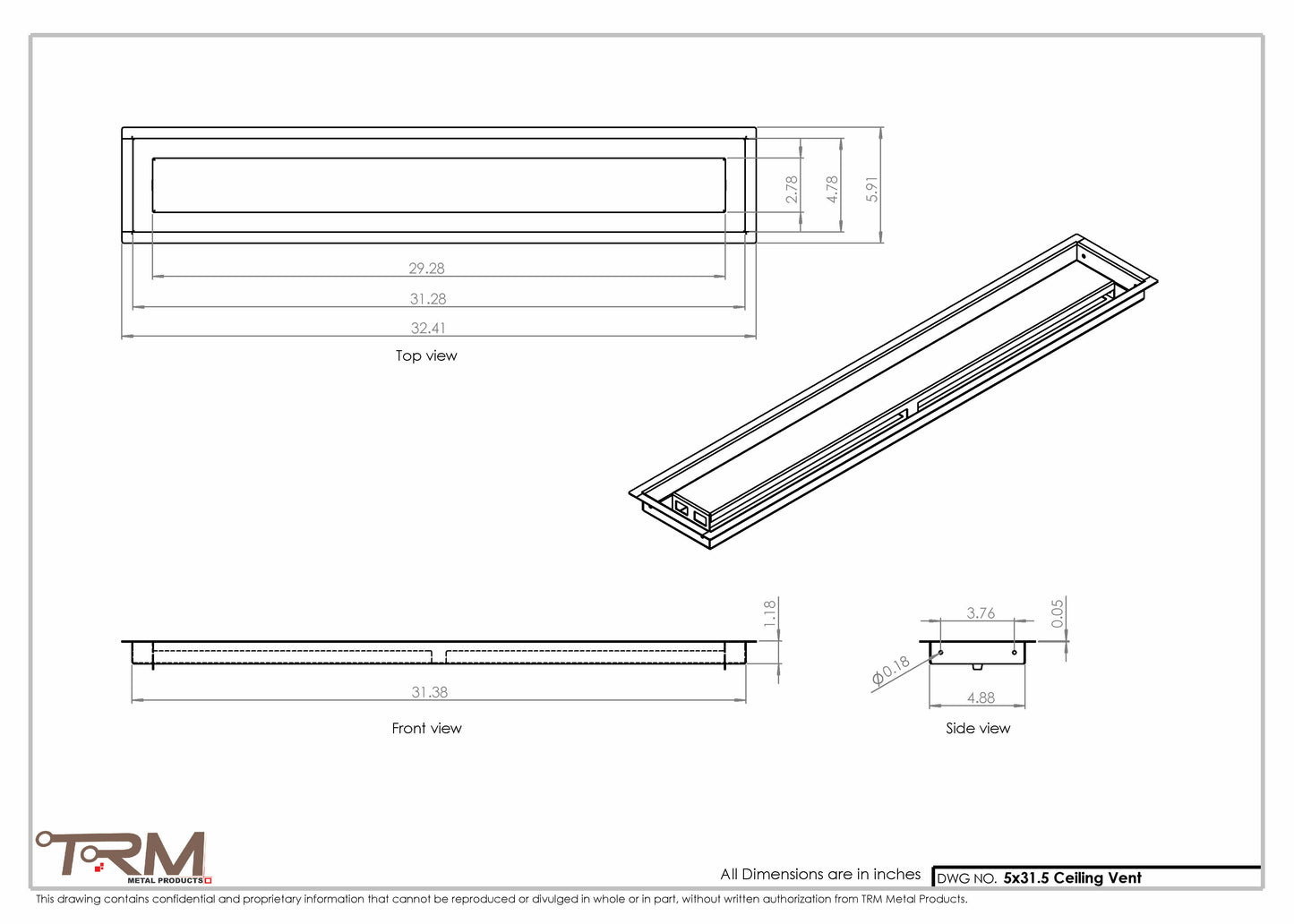 5x31.5 - Modern-Ceiling-Vent Cover-TRM Metal -  31.5x5