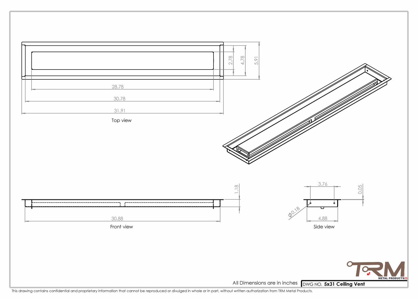 5x31-Modern Ceiling Vent Cover - TRM Metal (31x5)