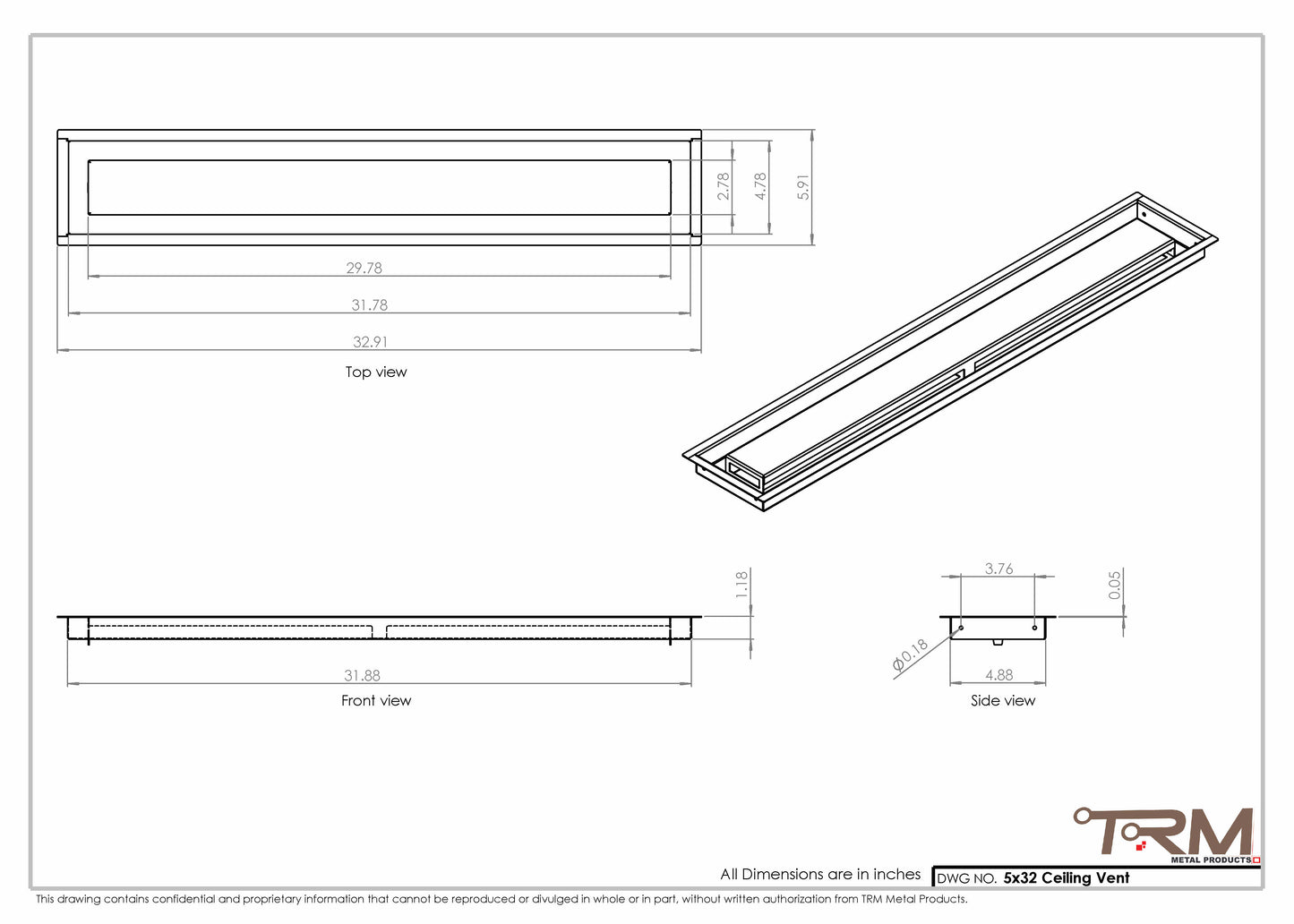 5x32-Modern Ceiling Vent Cover - TRM Metal (32x5)