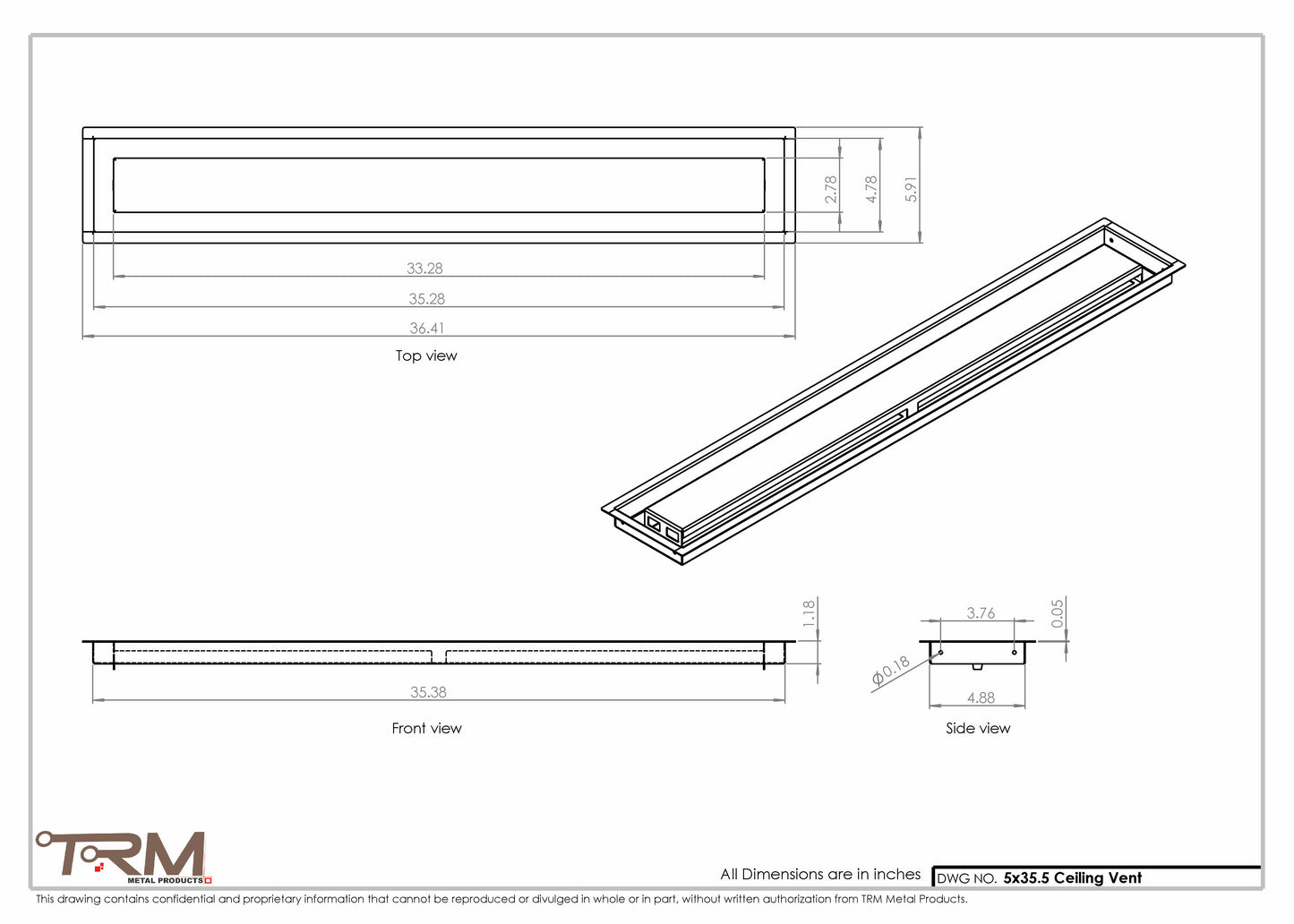 5x35.5 - Modern-Ceiling-Vent Cover-TRM Metal -  35.5x5
