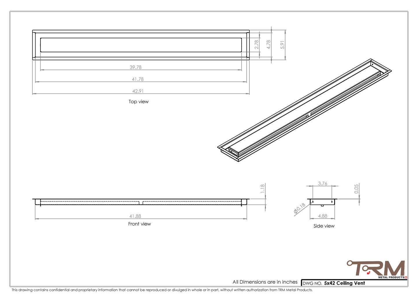 5x42-Modern Ceiling Vent Cover - TRM Metal (42x5)