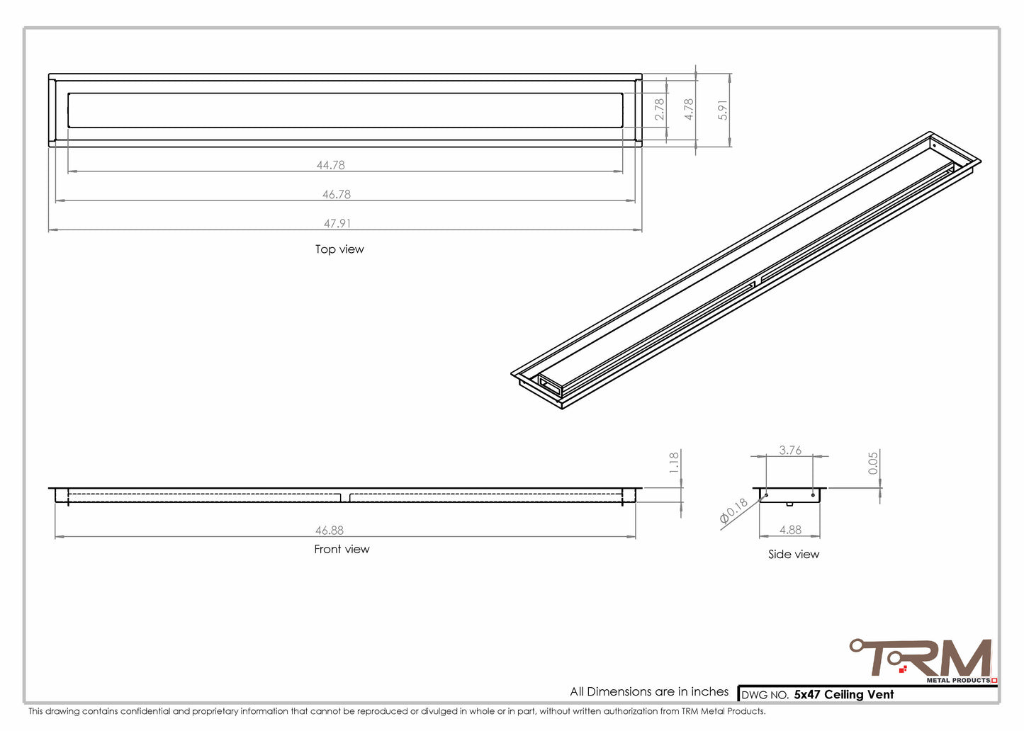 5x47-Modern Ceiling Vent Cover - TRM Metal (47x5)