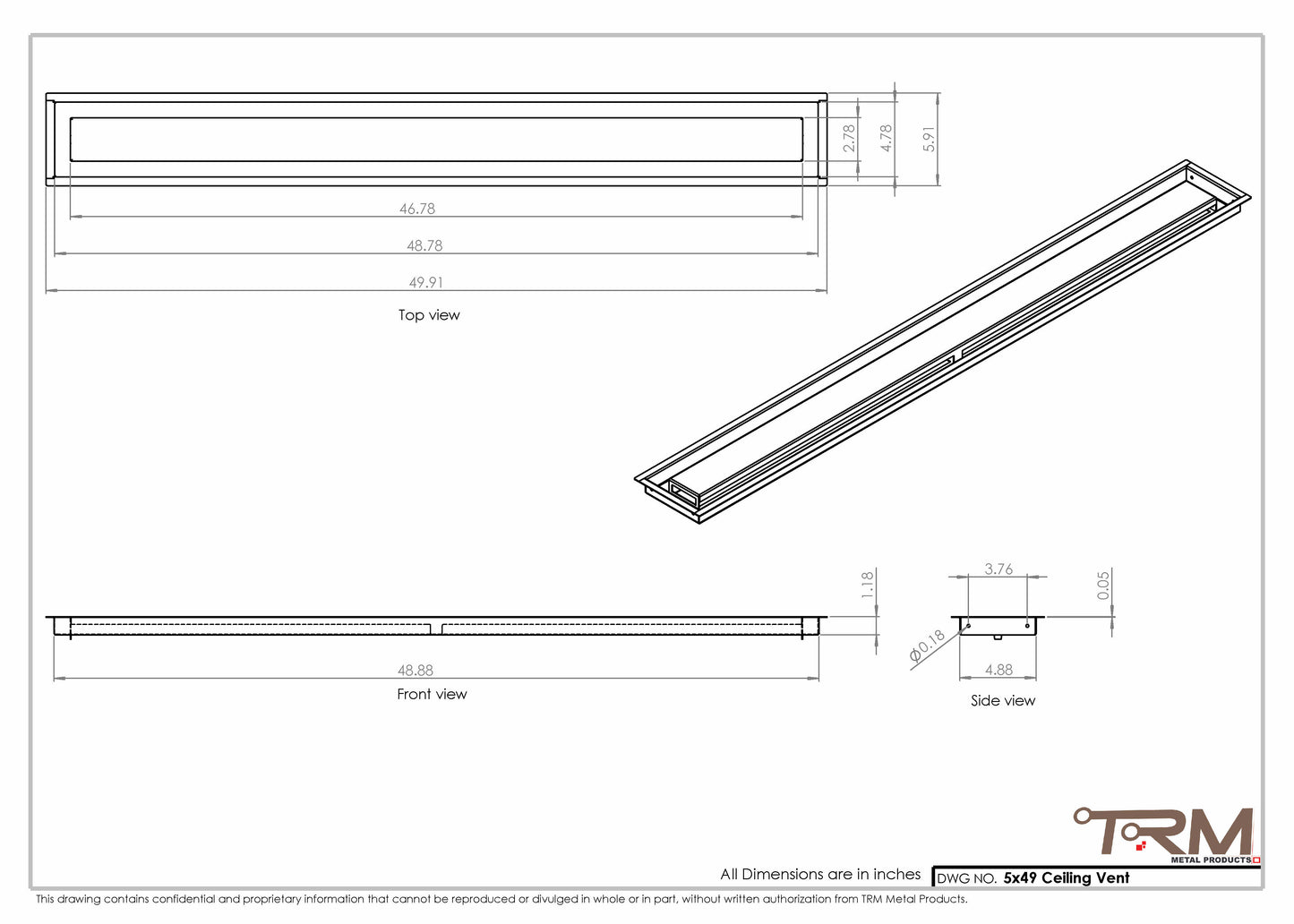 5x49-Modern Ceiling Vent Cover - TRM Metal (49x5)