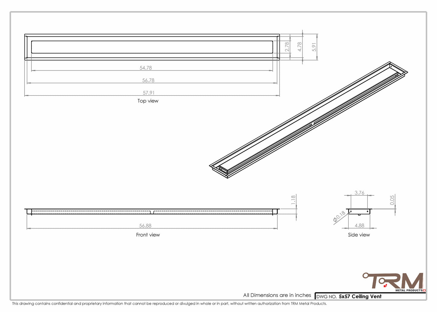 5x57-Modern Ceiling Vent Cover - TRM Metal (57x5)