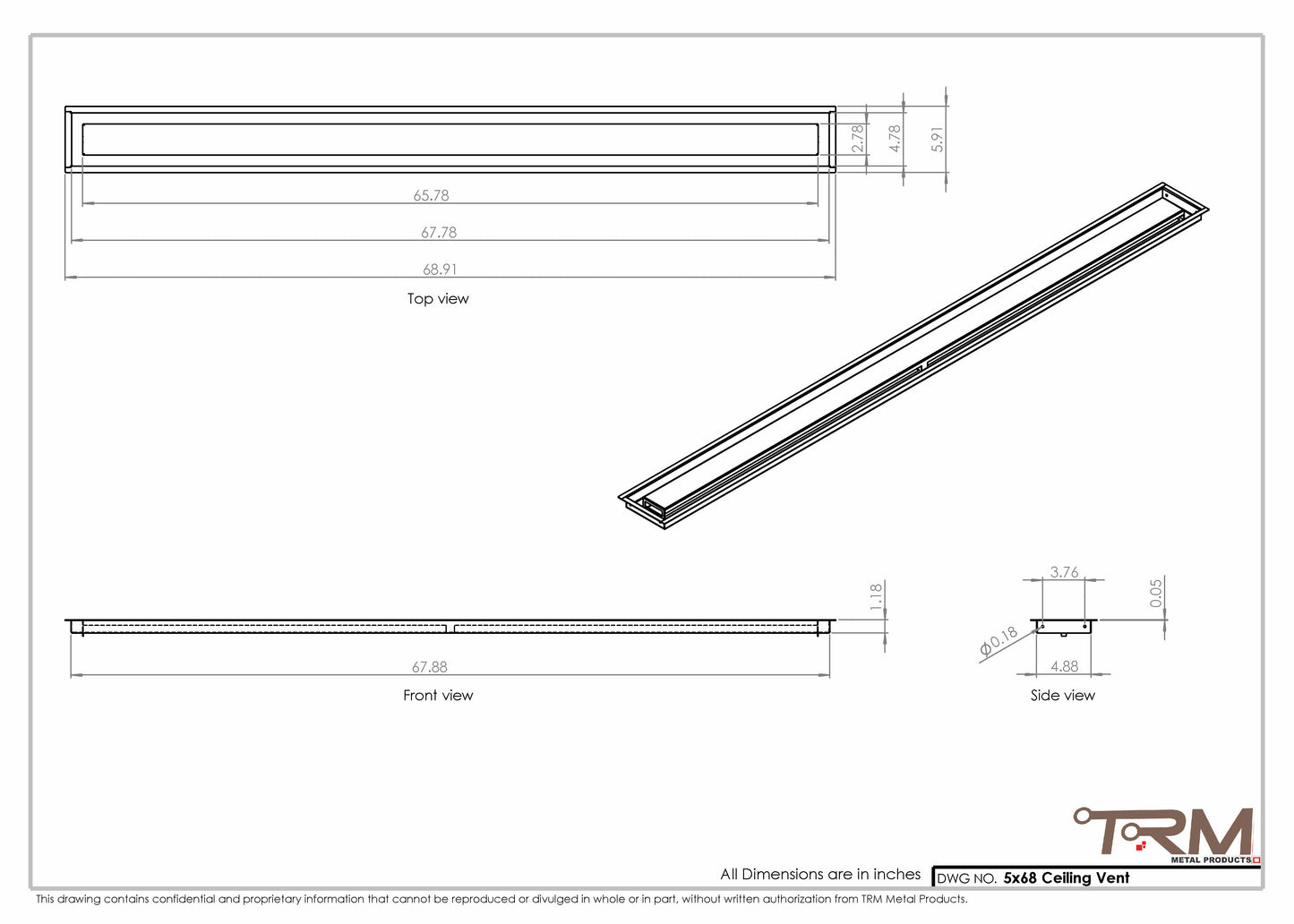 5x68-Modern Ceiling Vent Cover - TRM Metal (68x5)