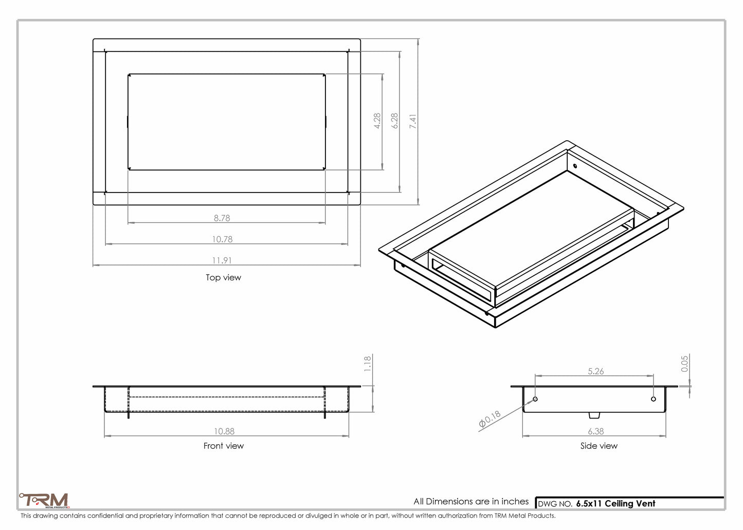 6.5x11 - Modern-Ceiling-Vent Cover-TRM Metal -  11x6.5
