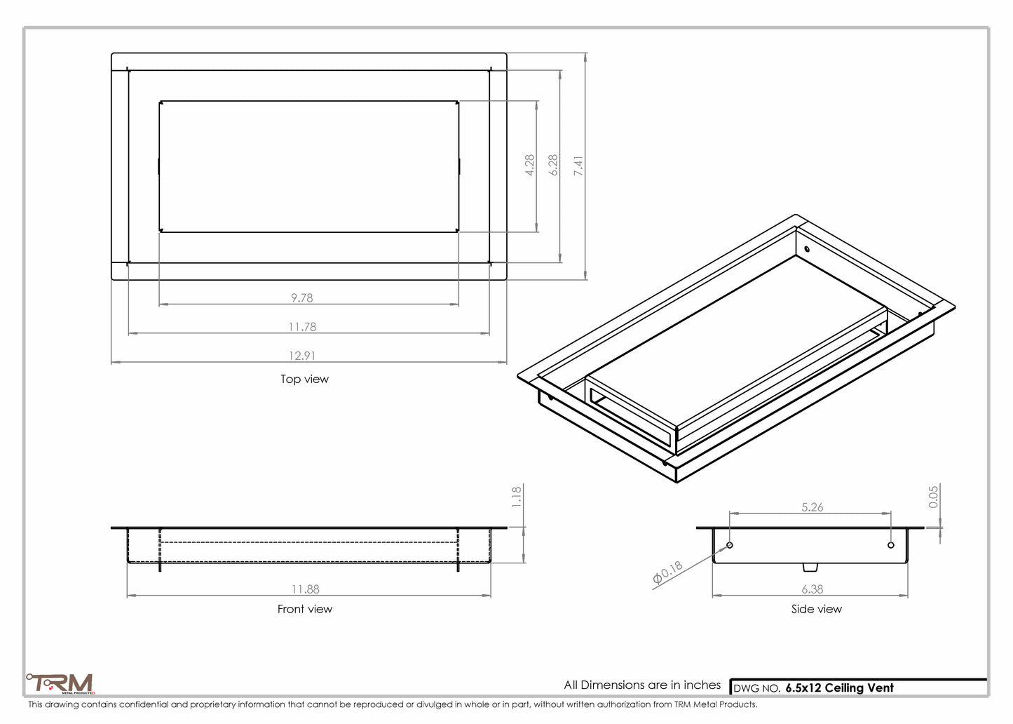 6.5x12 - Modern-Ceiling-Vent Cover-TRM Metal -  12x6.5