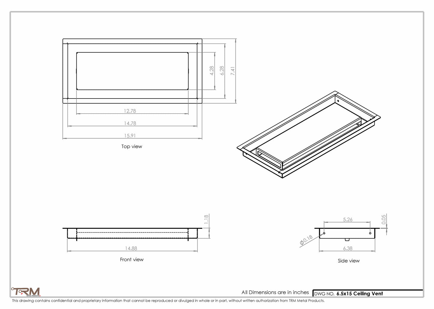 6.5x15 - Modern-Ceiling-Vent Cover-TRM Metal -  15x6.5