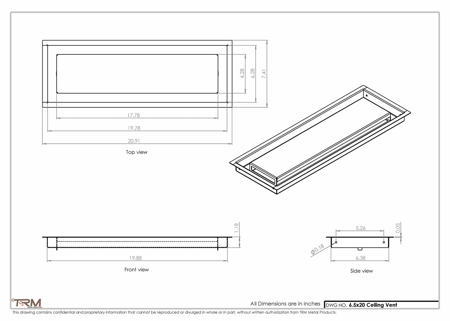 6.5x20 - Modern-Ceiling-Vent Cover-TRM Metal -  20x6.5