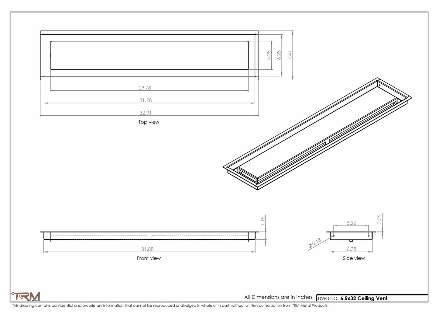 6.5x32 - Modern-Ceiling-Vent Cover-TRM Metal -  32x6.5