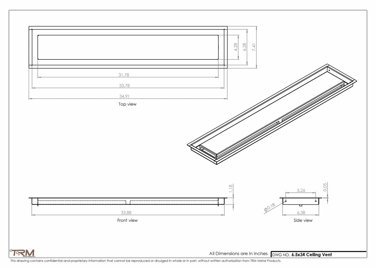 6.5x34 - Modern-Ceiling-Vent Cover-TRM Metal -  34x6.5
