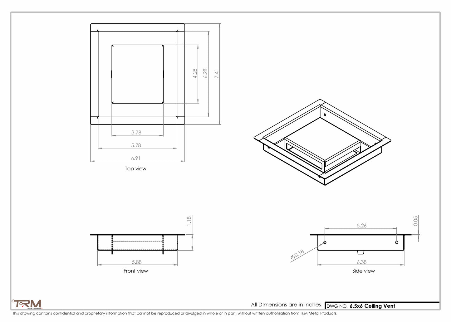 6.5x6 - Modern-Ceiling-Vent Cover-TRM Metal -  6x6.5
