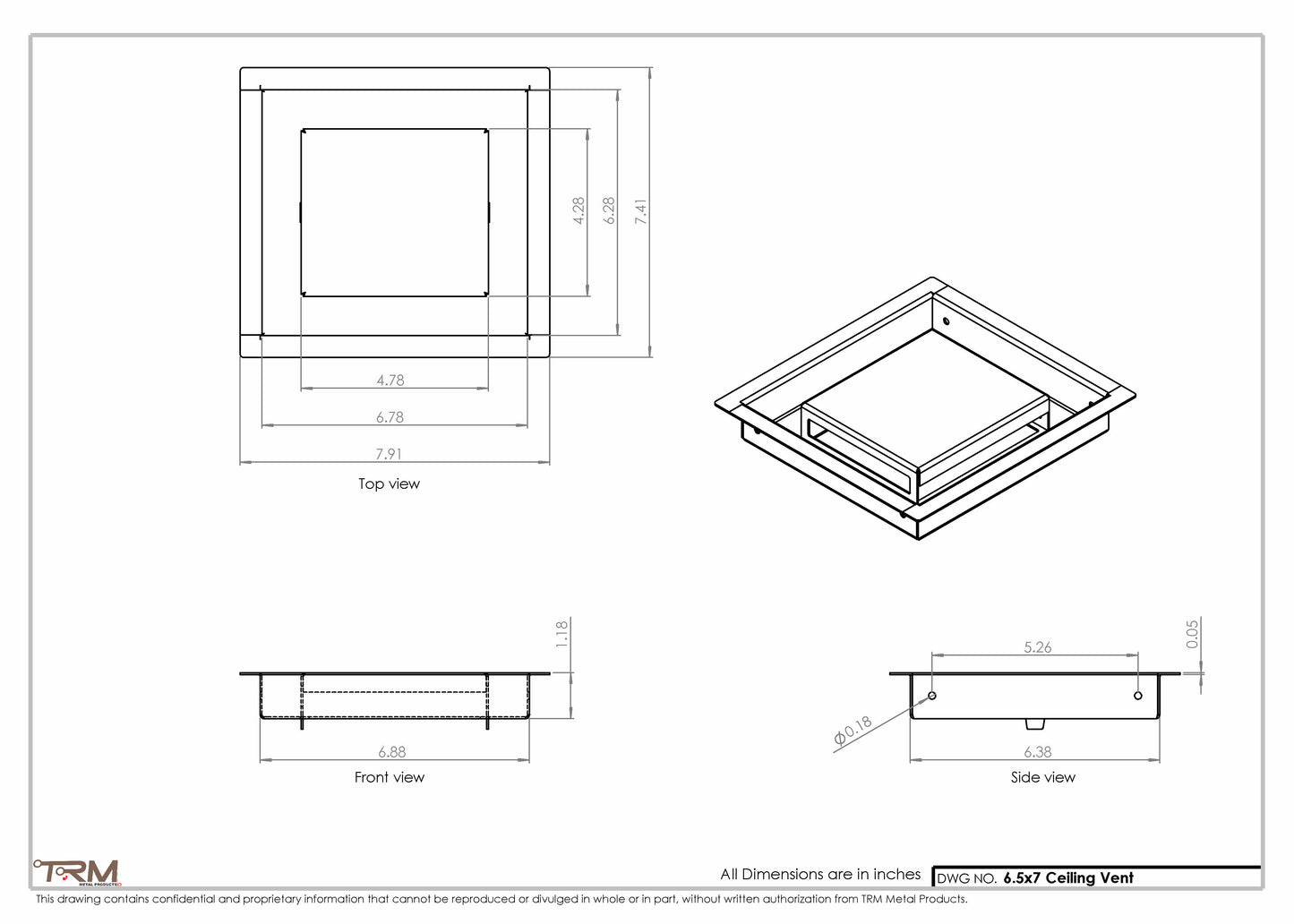 6.5x7 - Modern-Ceiling-Vent Cover-TRM Metal -  7x6.5
