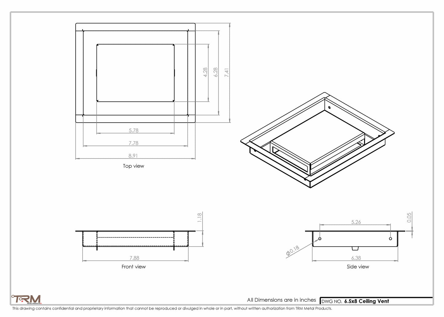 6.5x8 - Modern-Ceiling-Vent Cover-TRM Metal -  8x6.5