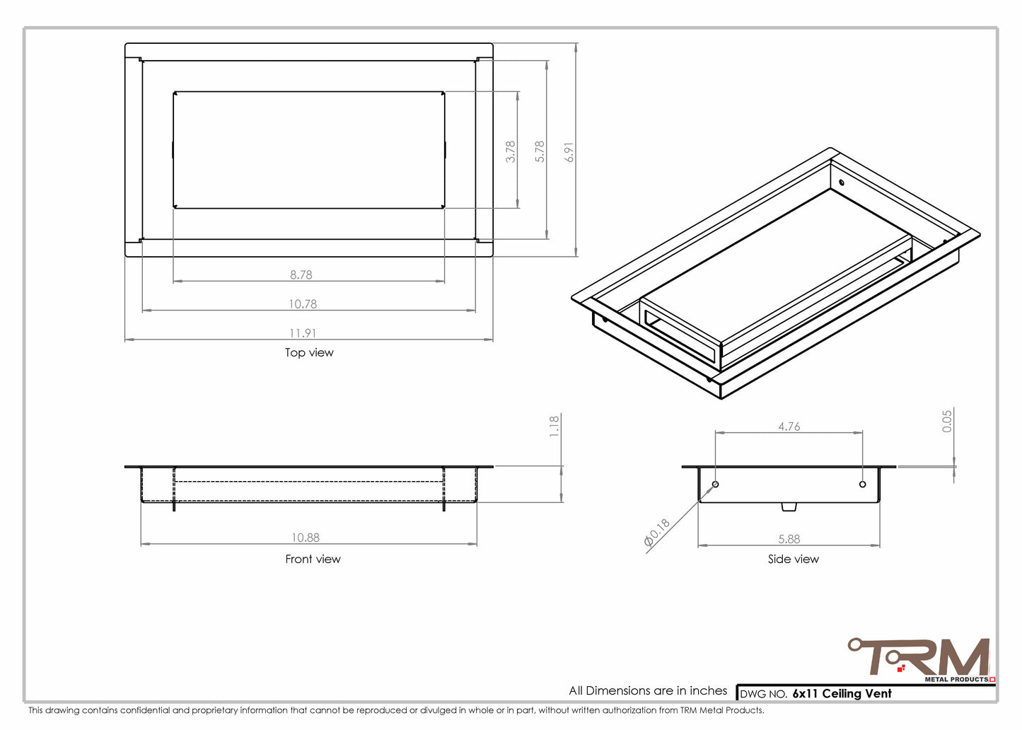 6x11-Modern Ceiling Vent Cover - TRM Metal (11x6)