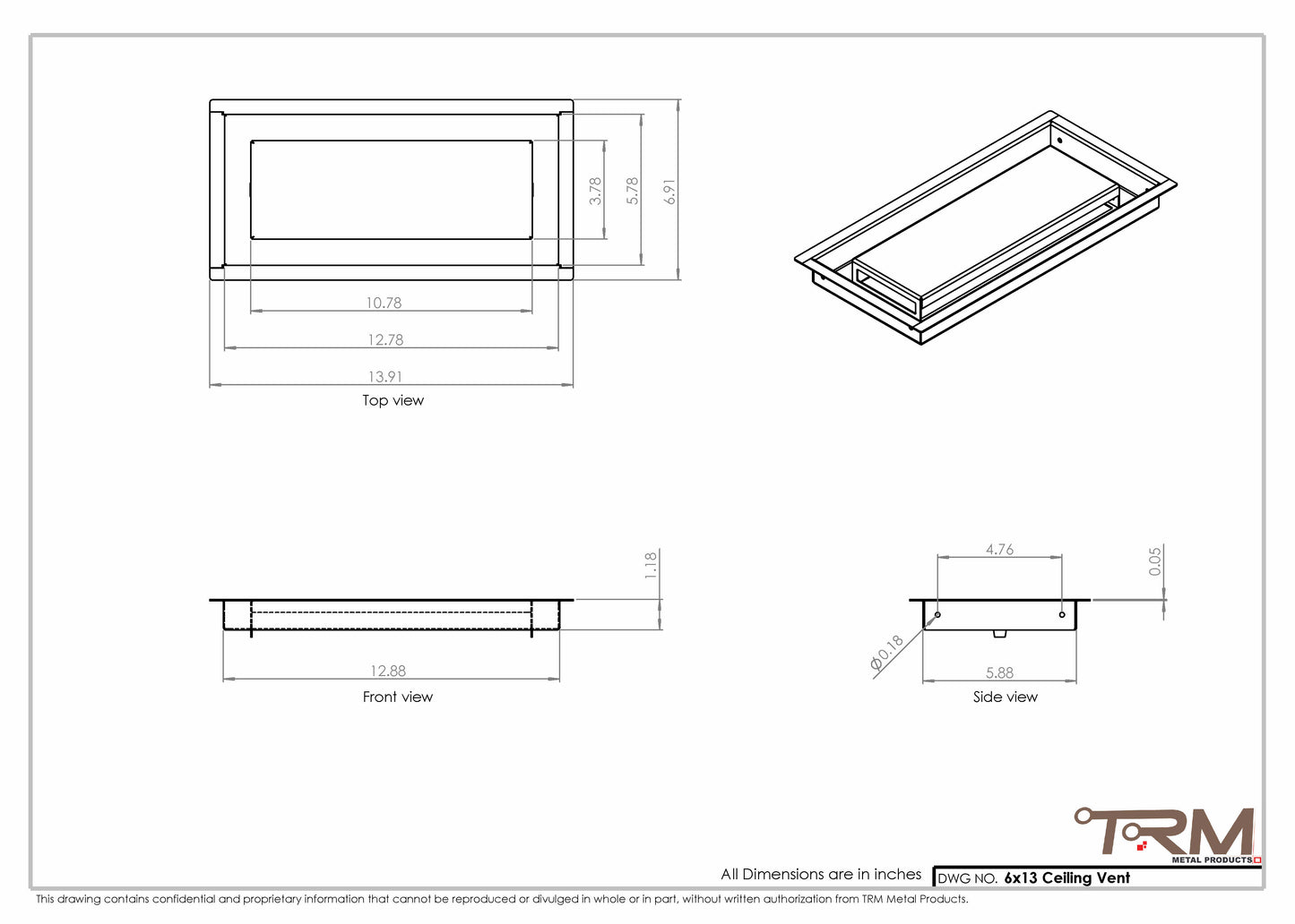 6x13-Modern Ceiling Vent Cover - TRM Metal (13x6)