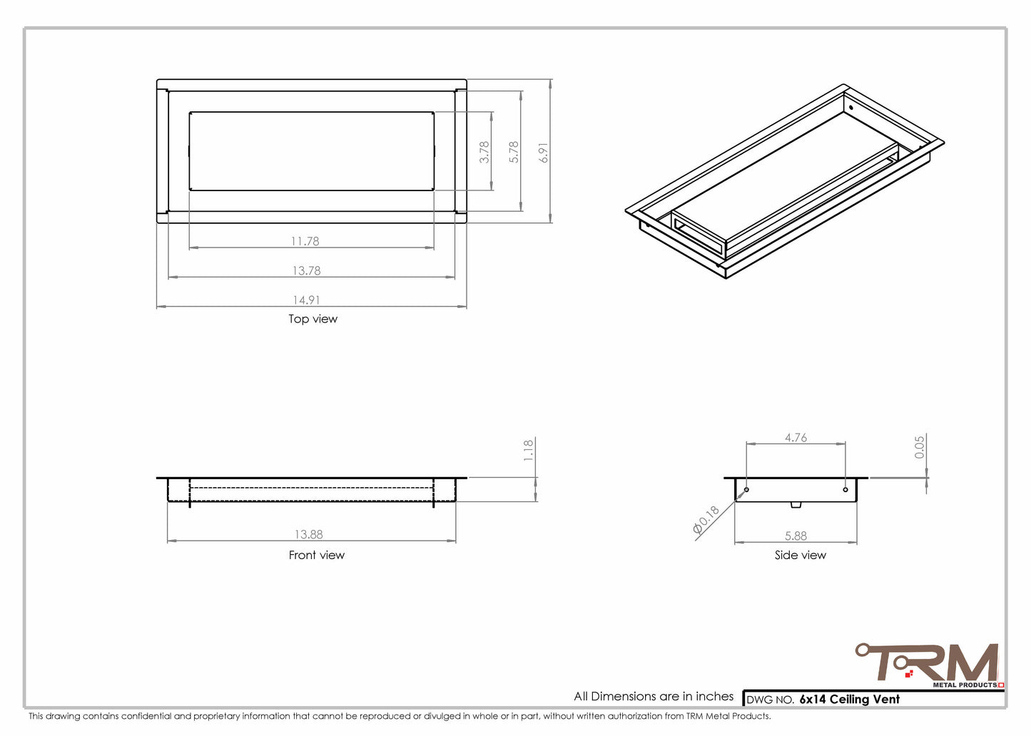 6x14-Modern Ceiling Vent Cover - TRM Metal (14x6)