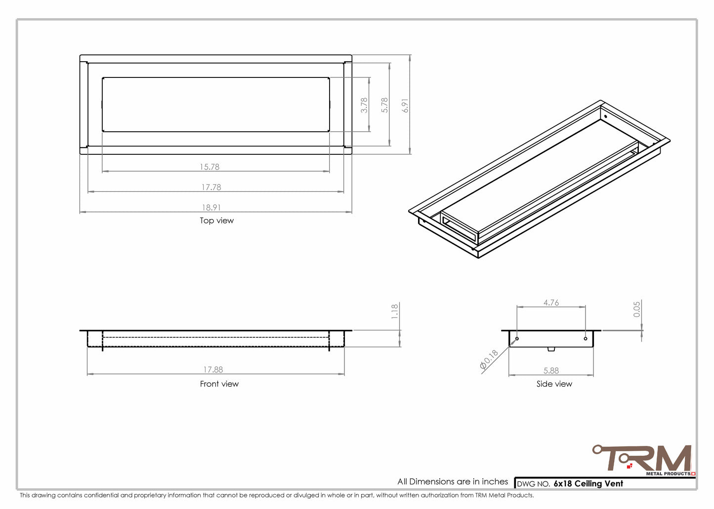 6x18-Modern Ceiling Vent Cover - TRM Metal (18x6)