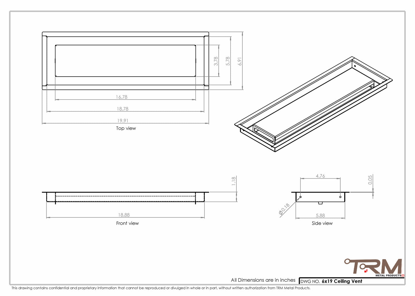6x19-Modern Ceiling Vent Cover - TRM Metal (19x6)