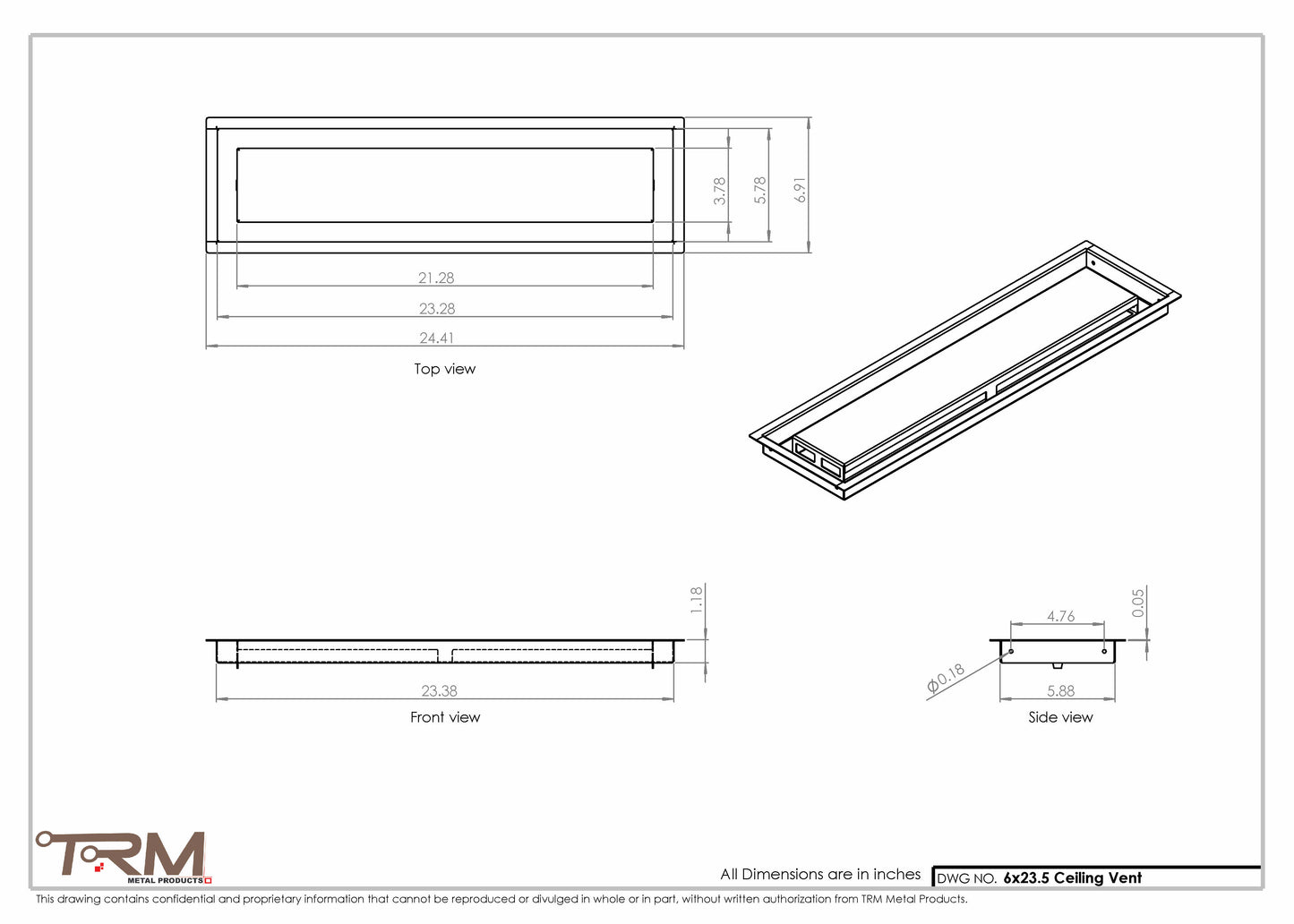 6x23.5 - Modern-Ceiling-Vent Cover-TRM Metal -  23.5x6