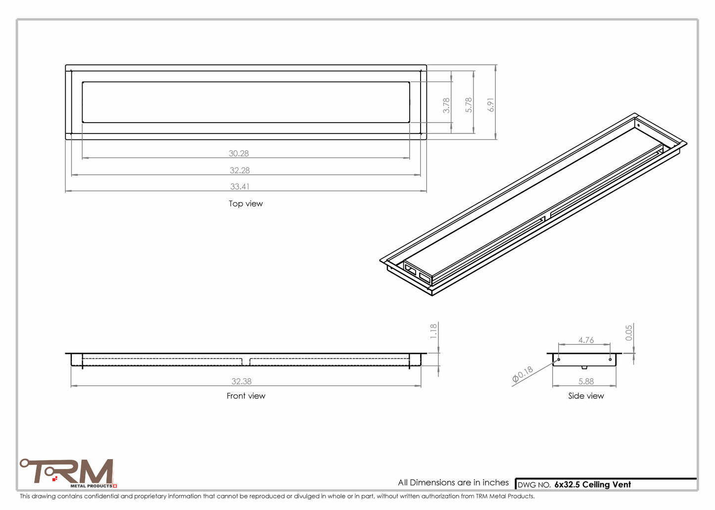 6x32.5 - Modern-Ceiling-Vent Cover-TRM Metal -  32.5x6