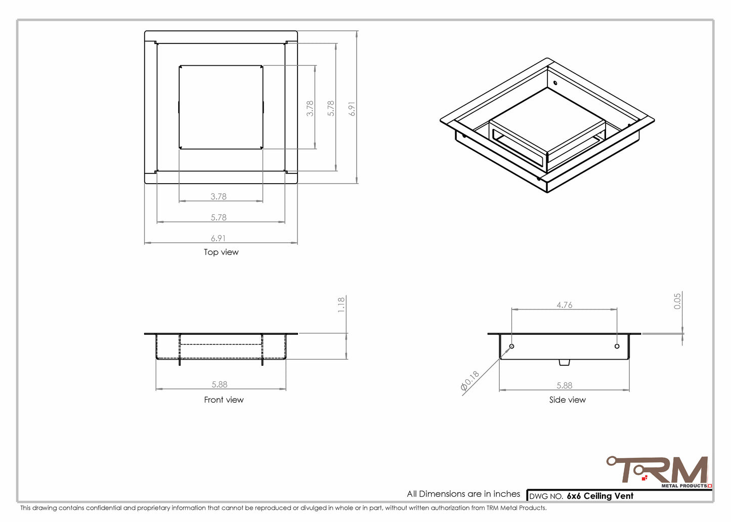 6x6-Modern Ceiling Vent Cover - TRM Metal (6x6)
