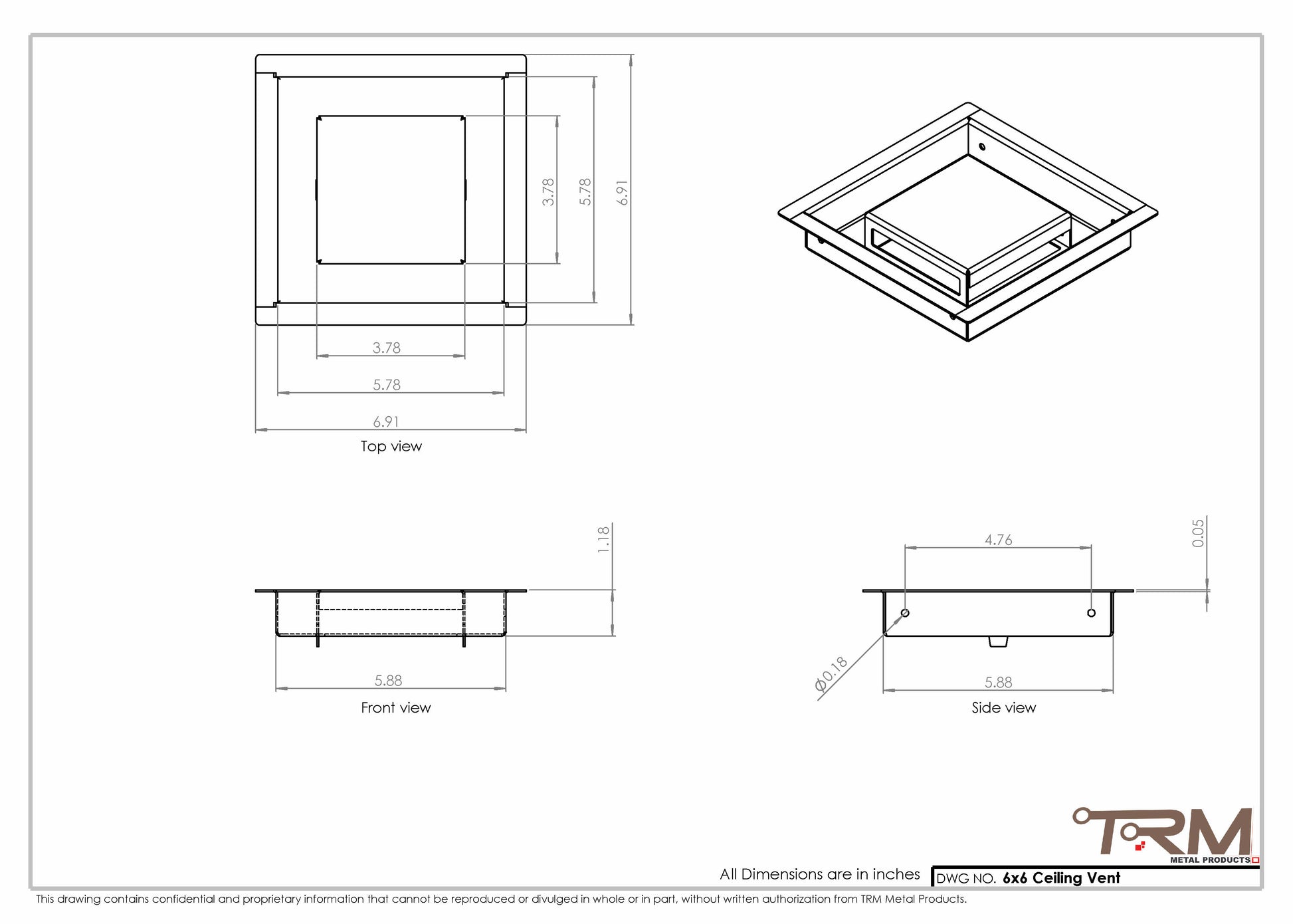 6x6-Modern Ceiling Vent Cover - TRM Metal (6x6)