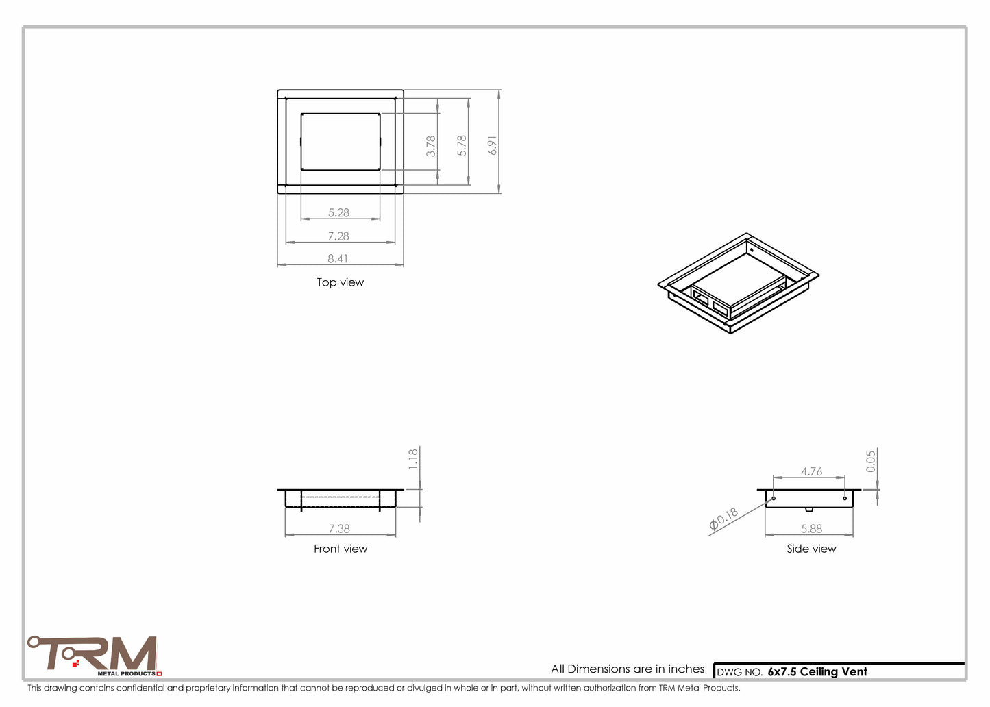 6x7.5 - Modern-Ceiling-Vent Cover-TRM Metal -  7.5x6