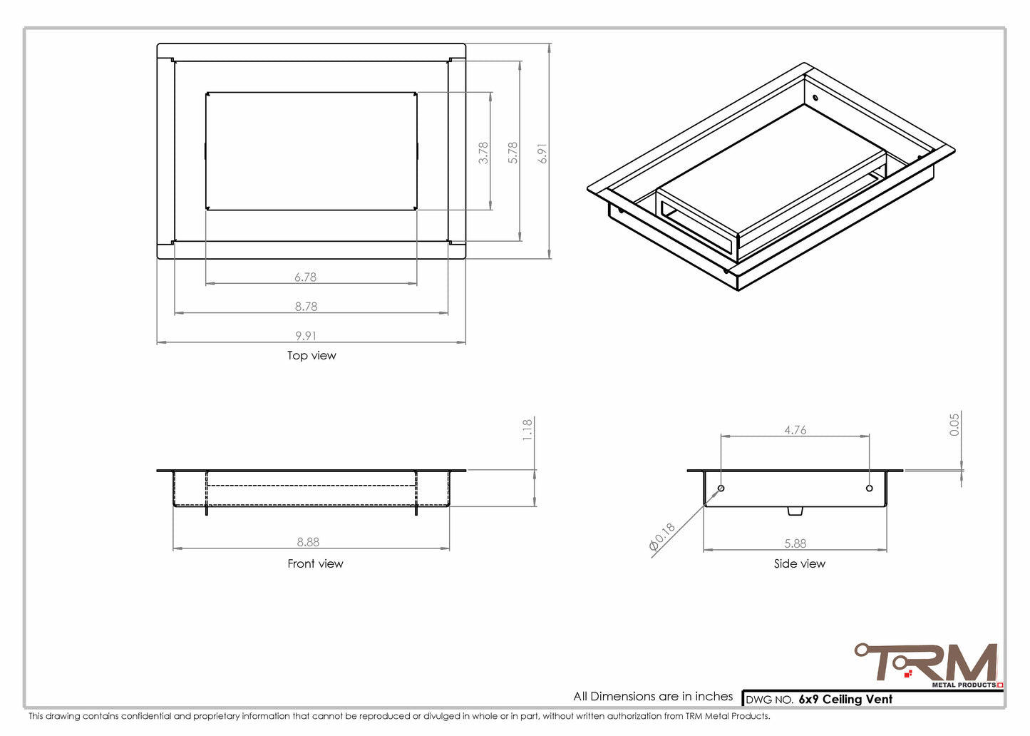 6x9-Modern Ceiling Vent Cover - TRM Metal (9x6)